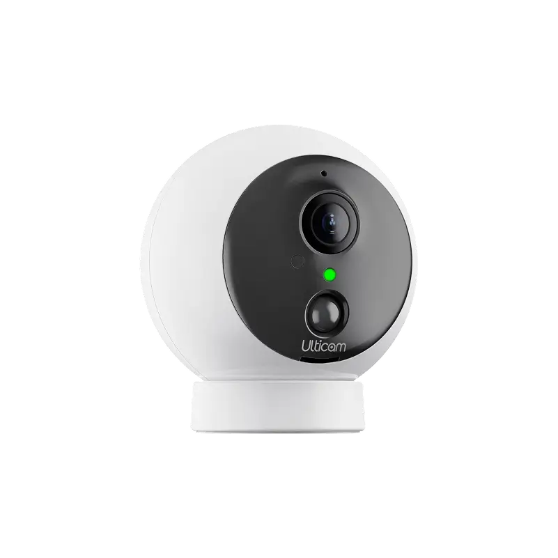 Sleek black Ulticam Dot smart home camera with wide-angle lens and modern design.