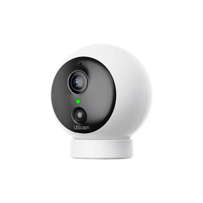 Sleek black Ulticam Dot smart home camera with wide-angle lens and modern design.
