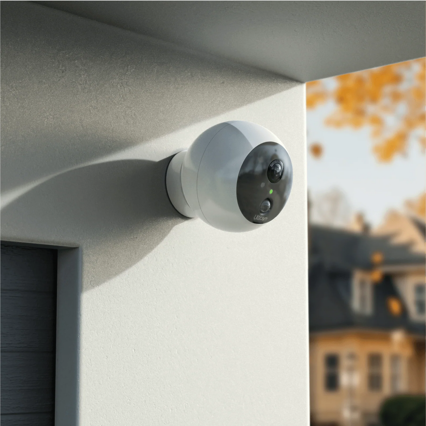 Ulticam Dot indoor smart security camera mounted on wall for home monitoring