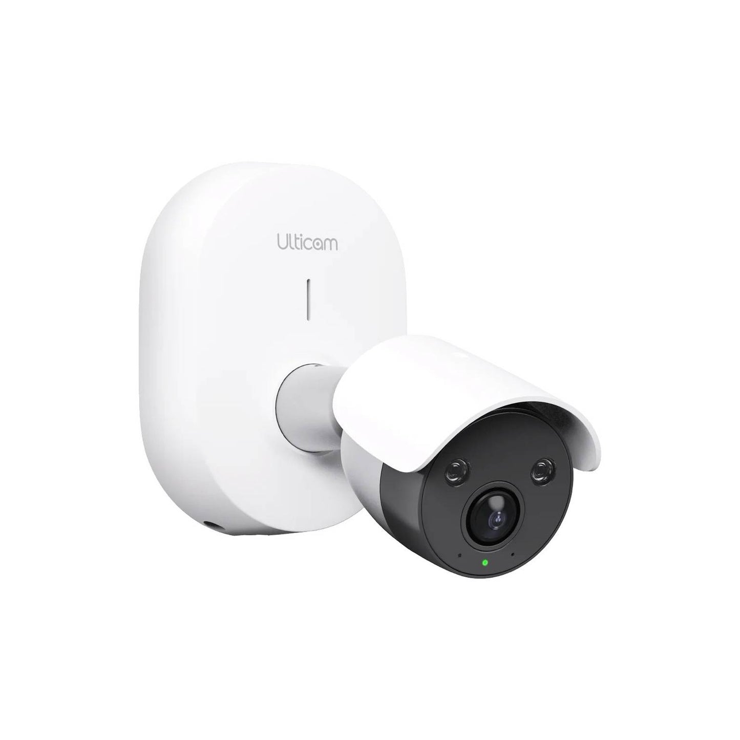 Ulticam IQ 4K UHD Smart Security Camera – sleek white indoor/outdoor WiFi surveillance camera with AI motion detection and night vision.
