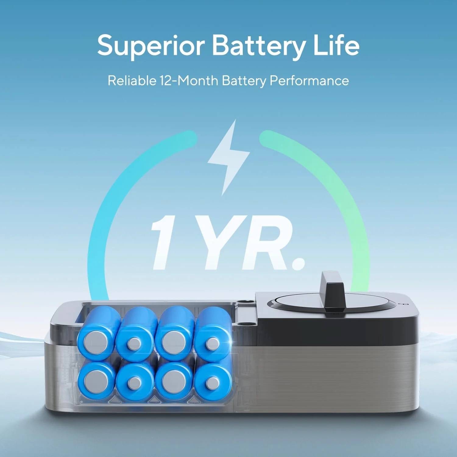 Ultraloq Bolt Fingerprint Smart Lock battery pack showcasing superior 12-month battery life with reliable one-year performance.