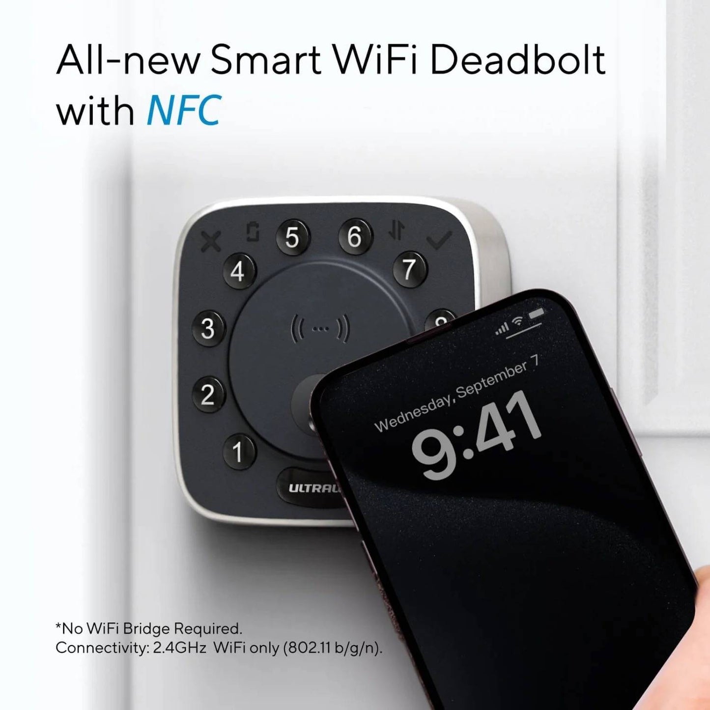 Ultraloq Bolt NFC Smart Lock – WiFi Deadbolt with NFC touch access using smartphone, keyless entry smart lock for Apple Home and smart home security integration.