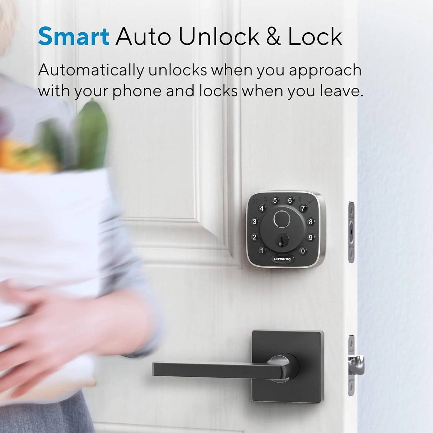 Ultraloq U-Bolt Fingerprint Smart Lock with auto unlock and lock feature – keyless entry deadbolt that unlocks when you approach with your phone and locks when you leave.