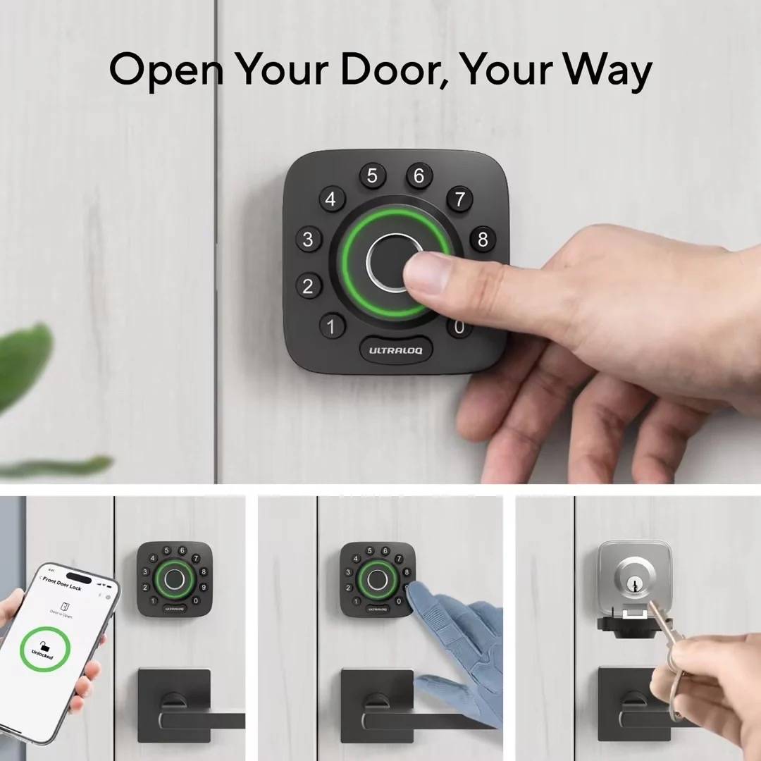 Ultraloq U-Bolt Pro WiFi Smart Lock – 6-in-1 keyless entry deadbolt with multiple unlock methods including fingerprint ID, smartphone app, keypad, and mechanical key backup.